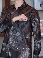 Swipe Up Kemeja Batik Pria Katun Modern Slimfit Lengan Panjang Hoya Mahogany Black