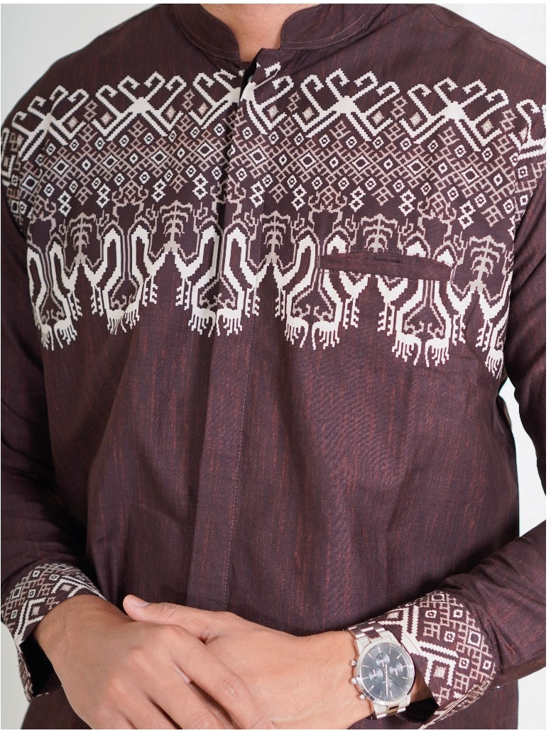 Swipe Up Kemeja Koko Pria Modern Katun Lengan Panjang Motif Rayyan Mahogany