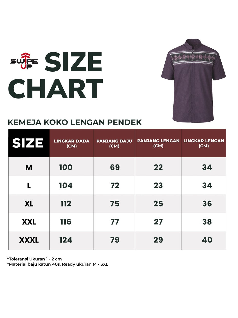 Swipe Up Kemeja Koko Pria Modern Katun Lengan Pendek Motif Fayez White