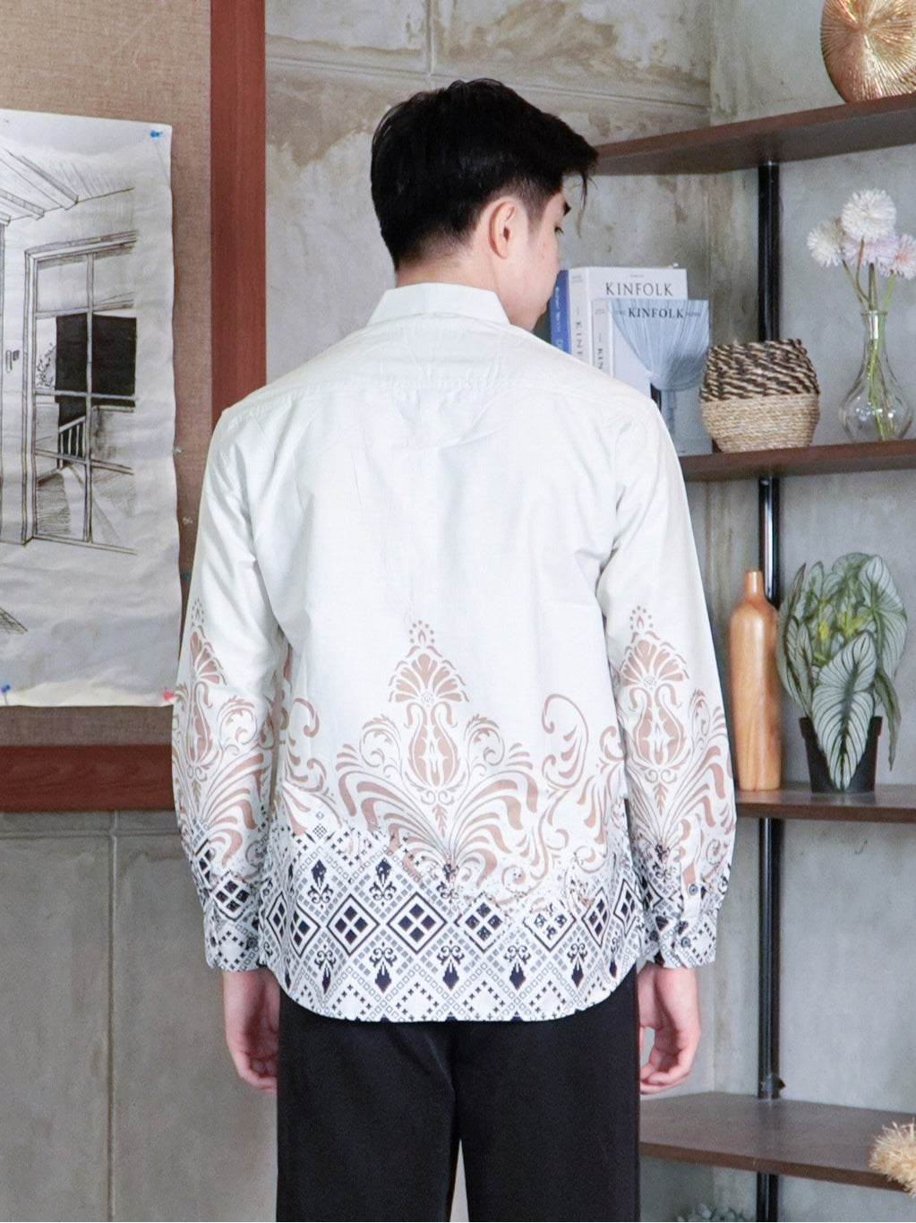Swipe Up Kemeja Batik Pria Katun Slimfit Modern Lengan Panjang Motif  Kresna Cream
