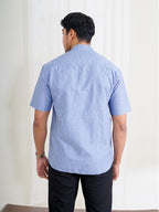 Swipe Up Kemeja Koko Pria Modern Katun Lengan Pendek Motif Ghaisan Denim