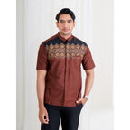 Swipe Up Kemeja Koko Pria Modern Katun Lengan Pendek Motif Aydan Brown