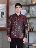 Swipe Up Kemeja Batik Pria Modern Slimfit Lengan Panjang Hoya Maroon