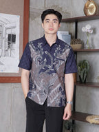 Swipe Up Kemeja Batik Pria Katun Modern Slimfit Lengan Pendek Keitoo Navy