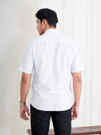 Swipe Up Kemeja Koko Pria Modern Katun Lengan Pendek Motif Fayez White