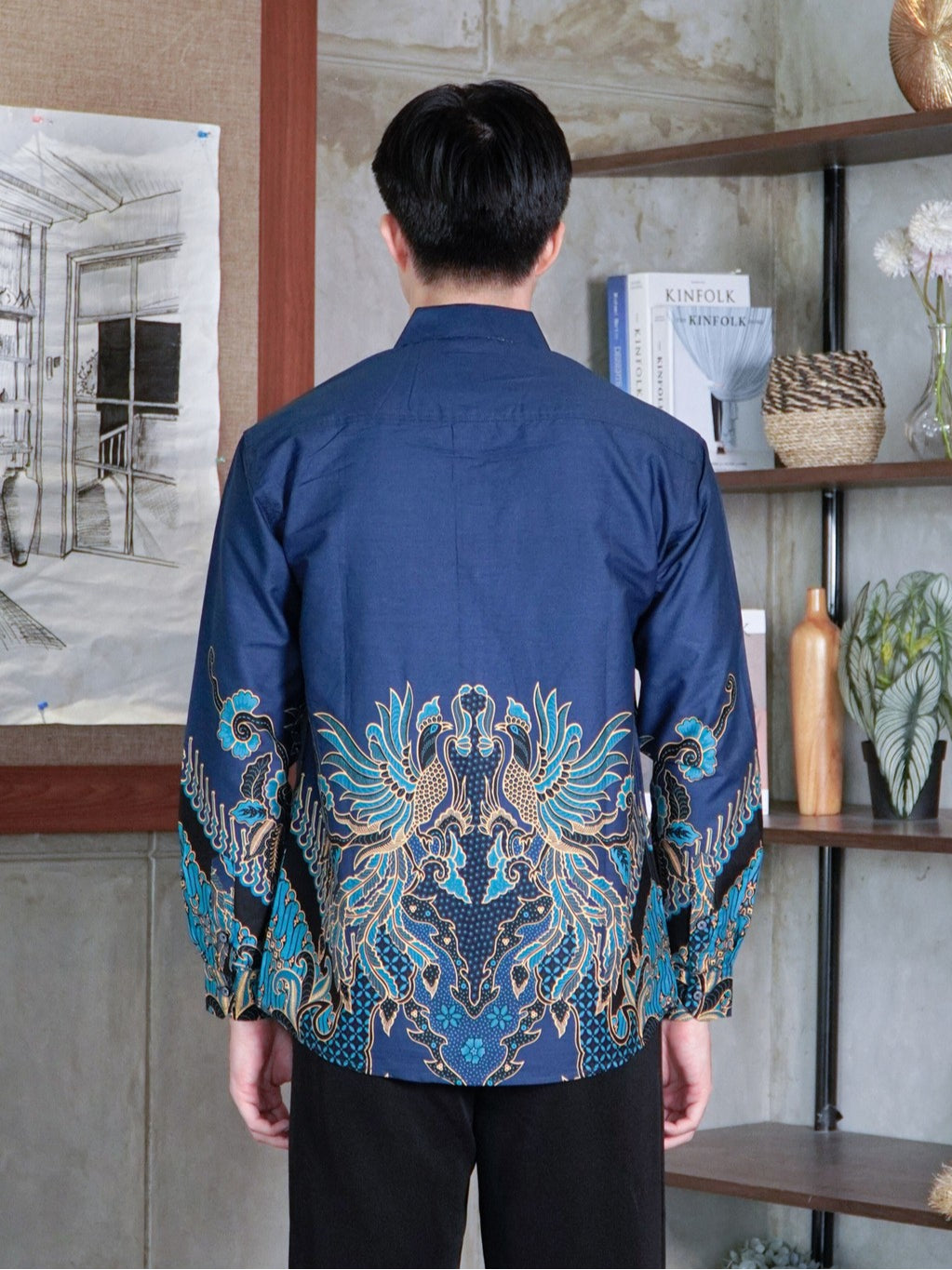 Swipe Up Kemeja Batik Pria Modern Slimfit Lengan Panjang Prabu Emerald Blue