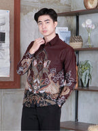 Swipe Up Kemeja Batik Pria Modern Slimfit Lengan Panjang Abimanyu Mahogany