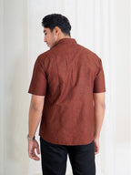 Swipe Up Kemeja Koko Pria Modern Katun Lengan Pendek Motif Aydan Brown