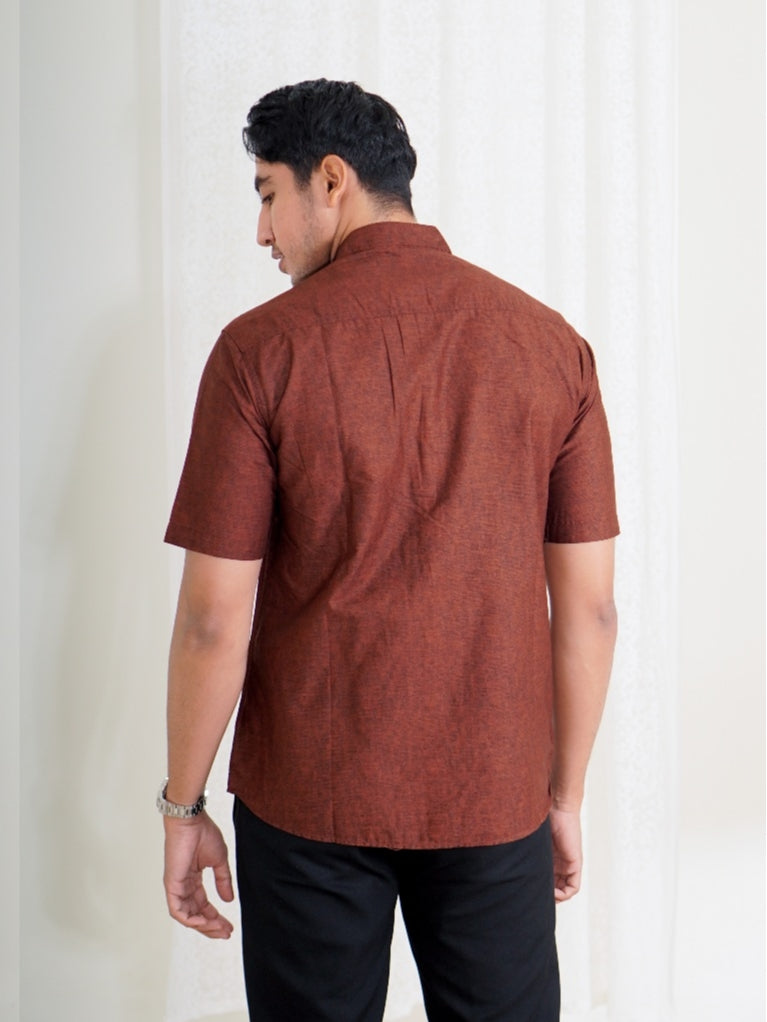Swipe Up Kemeja Koko Pria Modern Katun Lengan Pendek Motif Aydan Brown