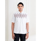 Swipe Up Kemeja Koko Pria Modern Katun Lengan Pendek Motif Ghaisan White