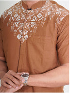 Swipe Up Kemeja Koko Pria Modern Katun Lengan Pendek Motif Arfathan Brown