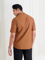 Swipe Up Kemeja Koko Pria Modern Katun Lengan Pendek Motif Arfathan Brown