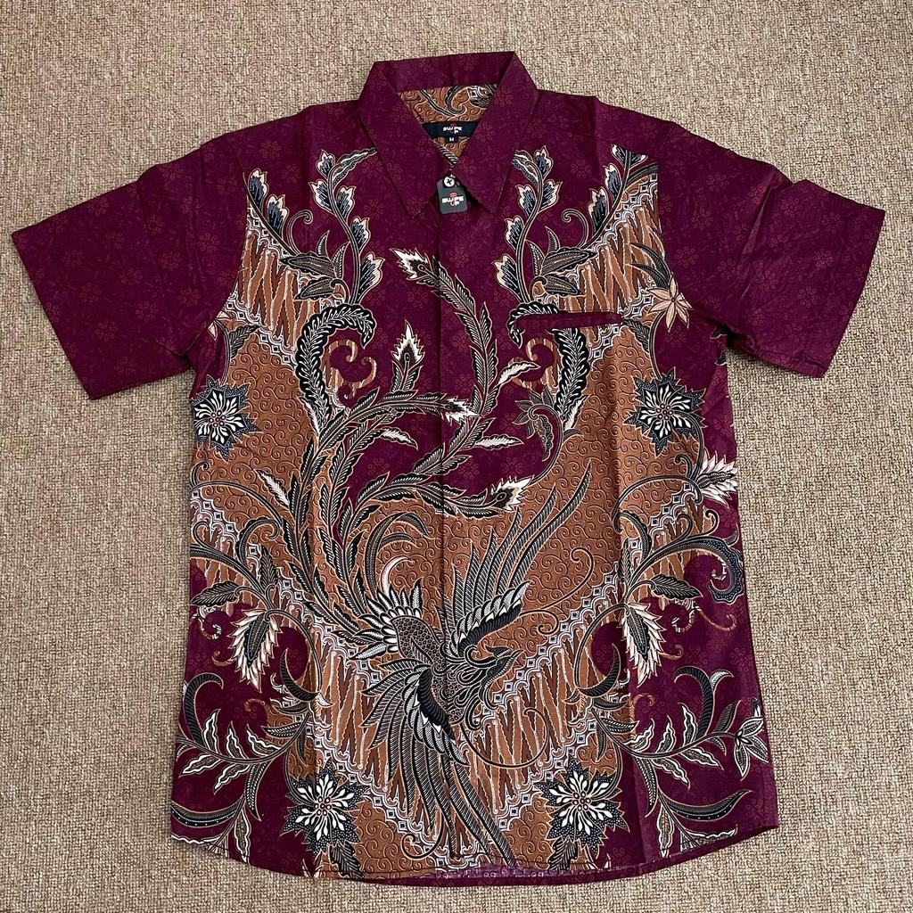 Swipe Up Kemeja Batik Pria Katun Modern Slimfit Lengan Pendek Keitoo Maroon