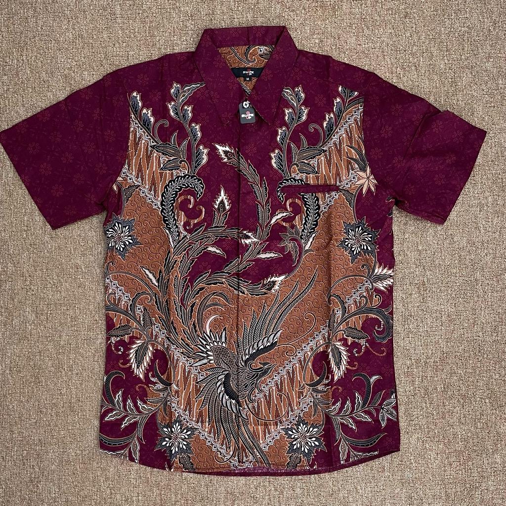 Swipe Up Kemeja Batik Pria Katun Modern Slimfit Lengan Pendek Keitoo Maroon